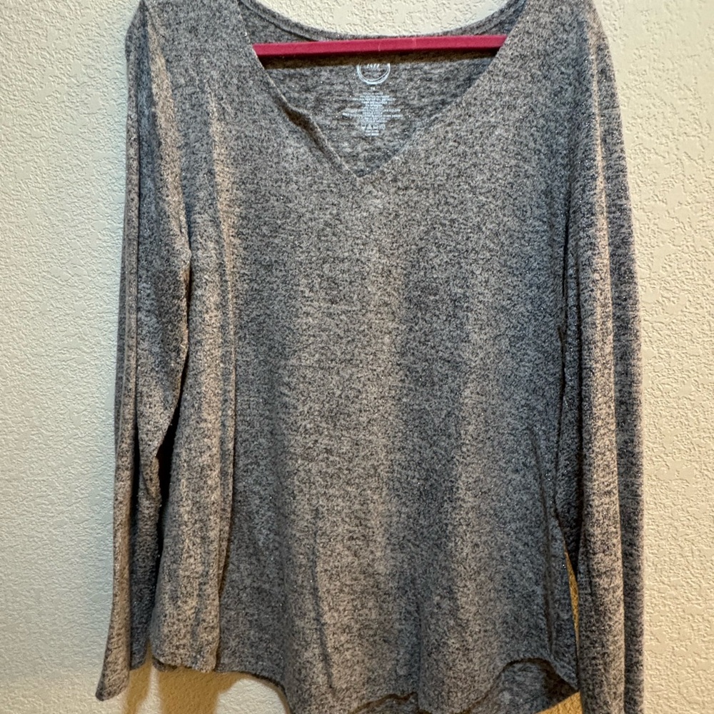 Maurices Charcoal V-Neck Long Sleeve Blouse